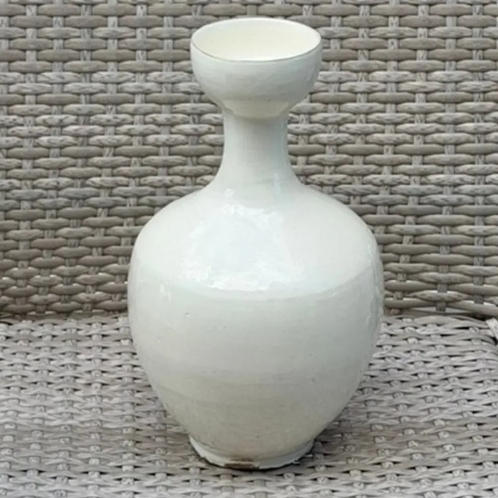 Vintage White Glazed Stoneware Bottle Vase Handmade Asian Style 12